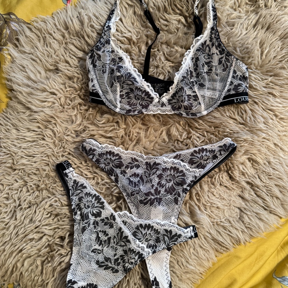 Lounge Underwear Luxe Balcony Bra and Thong SET White Black - Picture 2 of 3